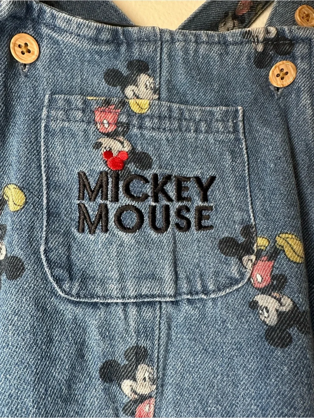 Disney Baby Mickey Mouse Denim Overalls 24M All Over Print Blue Jeans Toddler
